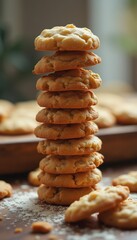Poster - Stack of 10 delicious cookies in warm kitchen setting