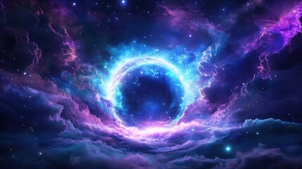 Aufkleber - Glowing ring-shaped nebula in cosmic clouds of space