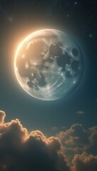 Poster - Moon partially illuminated in serene night sky with clouds
