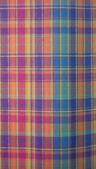 Aufkleber - Close-up of vibrant plaid textile in orange, purple, blue, and yellow-green