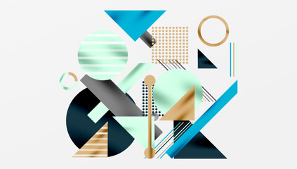 Aufkleber - Abstract geometric shapes overlap. Teal, gold, gray hues dominate composition. Modern design elements create visual interest.