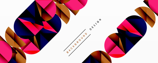 Aufkleber - Abstract geometric shapes, vibrant colors, modern design. Background features repeating oval patterns, pink, navy, brown hues. Minimalist aesthetic.
