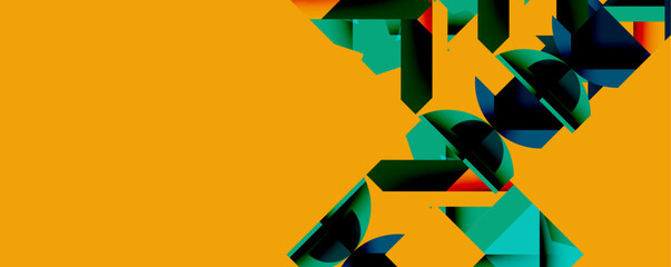 Aufkleber - Abstract geometric design. Orange background contrasts with fragmented blue, green shapes. Modern, dynamic composition.