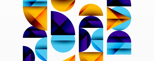 Poster - Abstract geometric composition. Colorful shapes overlap, creating dynamic visual rhythm. Modern design, clean lines, vibrant hues.