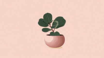 Poster - A potted plant with deep green leaves against a pale pink backdrop.