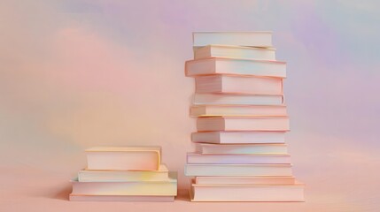 Poster - Stacked books of pastel colors against a soft background.
