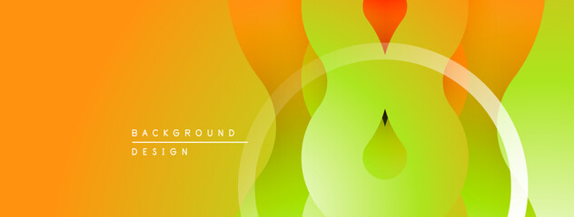 Aufkleber - Abstract vibrant background. Orange, yellow, green gradients create flowing shapes, circles, drops. Modern design element.