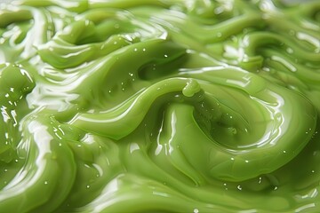 Poster - Close-up view captures swirling green viscous liquid in motion. The smooth and creamy texture creates a vibrant and lush aesthetic, evoking a sense of fluidity and richness.