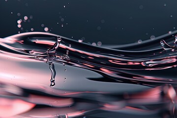 Poster - Liquid splashes dynamically in a sleek, dark studio setting. Artificial light enhances the mysterious and smooth mood of the scene, creating a captivating visual effect.