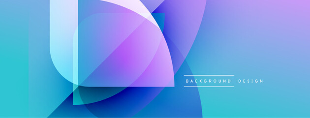 Aufkleber - Abstract geometric shapes blend blues, purples, pinks. Overlapping layers create dynamic visual effect. Modern design element.