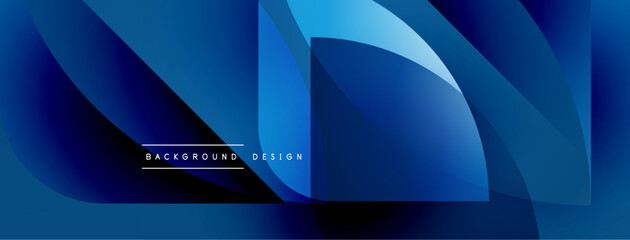 Poster - Abstract blue design features overlapping shapes. Smooth gradients create dynamic visual effect. Modern, clean aesthetic suitable backgrounds.