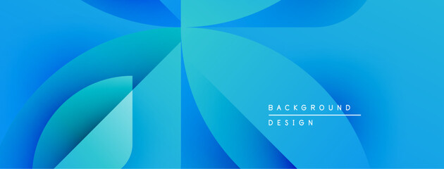 Poster - Abstract blue layers create dynamic flowing shapes. Gradient shades offer modern visual appeal, suitable for backgrounds. Minimal text present.