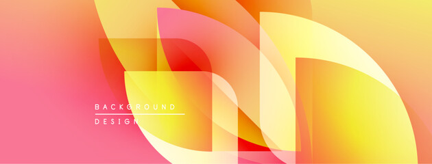 Poster - Abstract gradient background. Overlapping shapes create dynamic visual effect. Pink, yellow hues dominate composition. Modern design element.