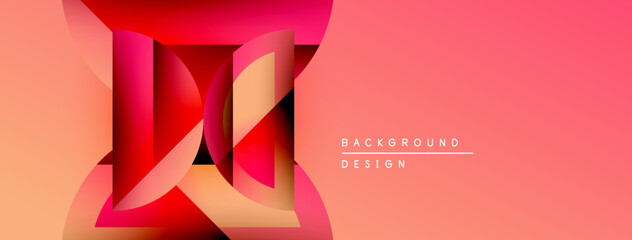 Poster - Abstract geometric design. Red, pink gradients create layered shapes. Modern banner or background element. Minimalist style.