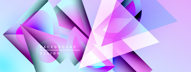 Fototapete - Abstract geometric shapes overlap, creating vibrant purple, blue gradients. Modern design suggests digital art, background texture.