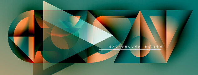 Poster - Abstract geometric composition. Teal, orange hues blend. Modern design elements create dynamic visual impact. Minimalist style.
