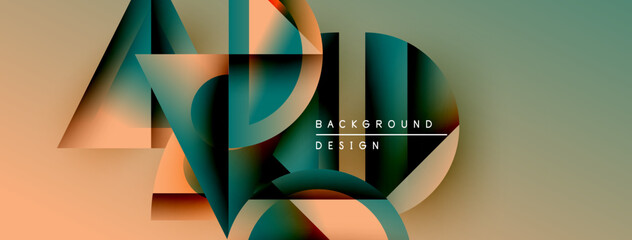 Fototapete - Abstract geometric shapes overlap, creating colorful fluid design. Text reads background design centered within composition.