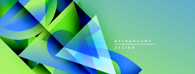 Poster - Abstract geometric shapes overlap, creating vibrant blue, green gradients. Modern design element for backgrounds, presentations.