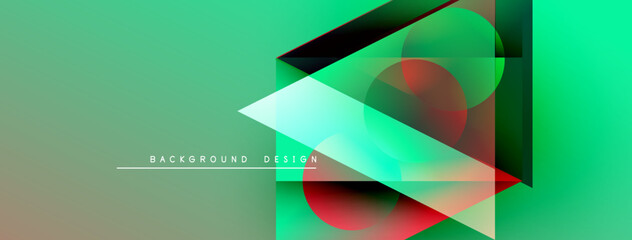 Aufkleber - Abstract geometric shapes overlap, creating vibrant green, red, black gradients. Modern design elements suggest dynamic composition.