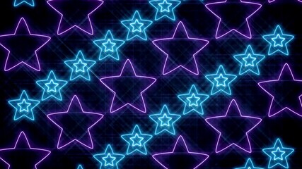 Wall Mural - Abstract glowing neon star shapes, Shining bright beautifully glowing on a black background.