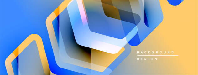 Poster - Abstract geometric shapes, vibrant blue, yellow gradients. Modern design, layered elements create dynamic visual effect. Smooth transitions, clean aesthetic.