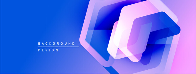 Poster - Abstract geometric shapes overlap, creating vibrant blue, pink gradients. Modern design element suitable for backgrounds, presentations.