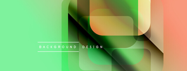 Fototapete - Abstract geometric shapes overlap, creating vibrant gradient background. Green, orange hues dominate design, modern aesthetic.