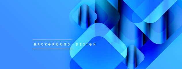 Aufkleber - Abstract blue design features overlapping rounded squares, gradients, dynamic composition. Text reads background design. Modern aesthetic.