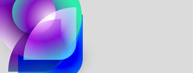 Aufkleber - Abstract shapes overlap, creating vibrant color gradients. Blue, purple, green hues blend seamlessly. Minimalist design, modern aesthetic.