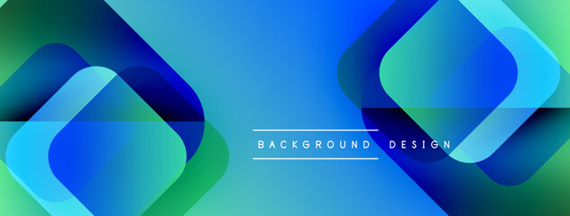 Poster - Abstract geometric shapes overlap, creating vibrant blue, green gradients. Modern design features text background, design. Smooth transitions dominate composition.