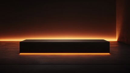 Poster - Dark, modern platform illuminated with warm orange light.