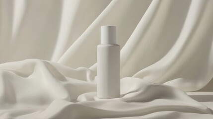 Poster - White bottle on draped fabric backdrop.