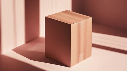 Poster - Light-filled  shot of a neutral-toned cardboard box.