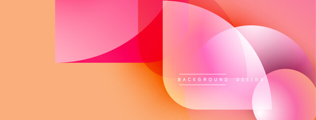 Poster - Abstract geometric shapes overlap, creating vibrant color gradients. Peach, pink, red hues dominate design. Modern aesthetic.