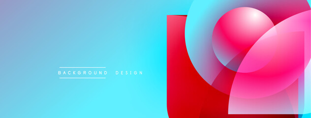 Poster - Abstract geometric shapes overlap. Blue gradient background complements vibrant red, pink elements. Modern design for digital use.