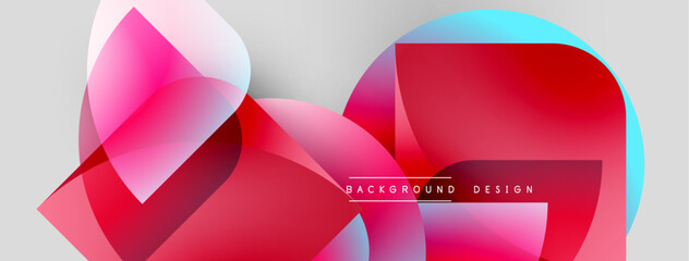 Poster - Abstract geometric shapes overlap, creating vibrant red, blue gradients. Modern design elements suggest dynamic movement, clean aesthetic.