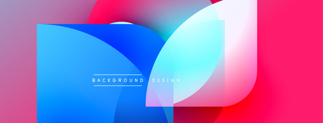 Poster - Abstract vibrant design. Overlapping shapes create dynamic visual effect. Blue, pink, purple hues dominate composition. Modern aesthetic.