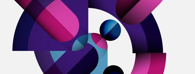 Poster - Abstract composition featuring overlapping shapes, vibrant purple hues, plus white space. Modern design, dynamic forms create visual interest.