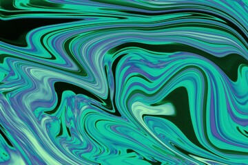 Poster - Flowing green teal purple swirls blending against deep black voids in digital rendering abstraction