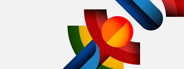 Poster - Abstract colorful ribbons intertwine, creating dynamic composition. Bright hues contrast against white background. Modern design element.