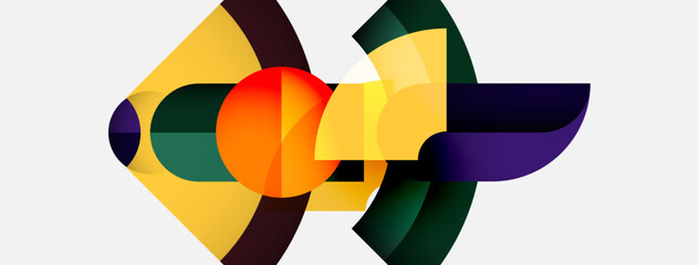 Poster - Abstract composition. Overlapping colorful shapes create dynamic visual interest. Bright hues contrast with darker tones. Modern design.