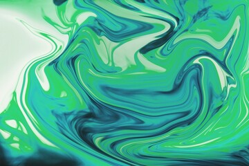 Poster - Showing abstract fluid swirl pattern filling width in green turquoise blue white, no background