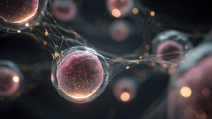 Poster - Abstract cell structure with glowing connections illustrating scientific research and futuristic