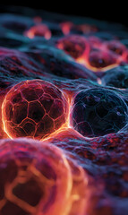 Poster - Abstract cellular structure concept with glowing network connections depicting futuristic
