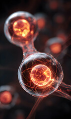 Poster - Abstract cellular structures exhibiting luminous nuclei and interconnecting strands representing
