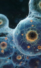 Poster - Intricate cellular structure illustration with vibrant nucleus showcasing life science and