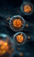 Poster - Microscopic cells with organic structures and luminous details exploring the intricacies of