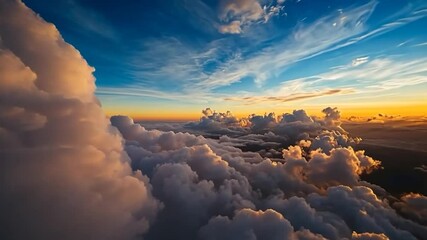 Wall Mural - aerial view of layered clouds during golden hour and sunset with orange and blue sky colors