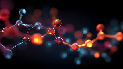 Poster - Abstract molecular structure visualization with linked atoms against dark background representing