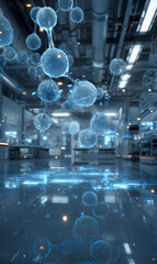 Poster - Futuristic laboratory environment featuring floating molecule structures showcasing modern
